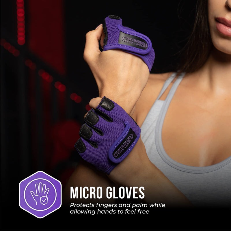 Contraband Pink Label 5537 Womens Micro Weight Lifting Gloves w/Grip-Lock Silicone Padding (Pair) - Minimalist Half Gloves - Apple Watch Friendly Purple Large - NewNest Australia