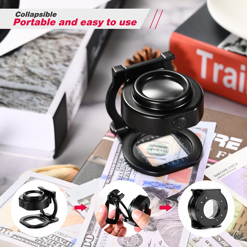 25X Loupe Magnifier with 6 Light, USB Rechargeable Three-Folding Desktop Portable Metal Eye Loupe Scale Sewing Magnifing Glass for Textile Optical Jewelry Tool Coins Currency - NewNest Australia