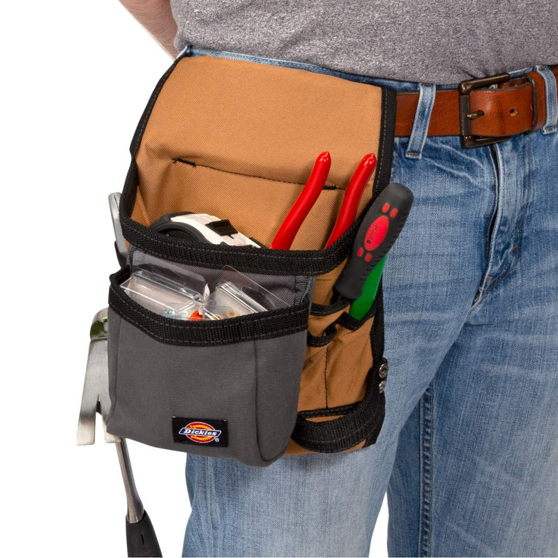 Dickies 8-Pocket Tool / Utility Storage Pouch for Tool Belt, Durable Canvas, Right and Left Hand Hammer Loops, 2-inch Loop and Snap Closed Flap for Easy Attachment, Grey/Tan - NewNest Australia