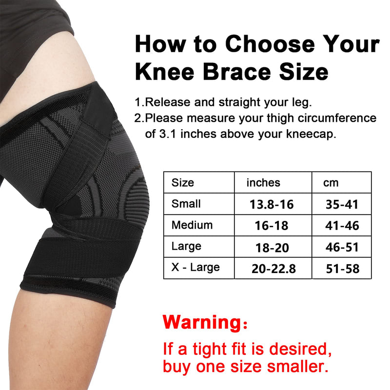 Knee Supports 2 Pack Knee Brace with Adjustable Strap Compression Knee Sleeves for Running Joint Pain Arthritis Meniscus Tear Cartilage Damage Tendonitis Quick Recovery Unisex Black Small - NewNest Australia