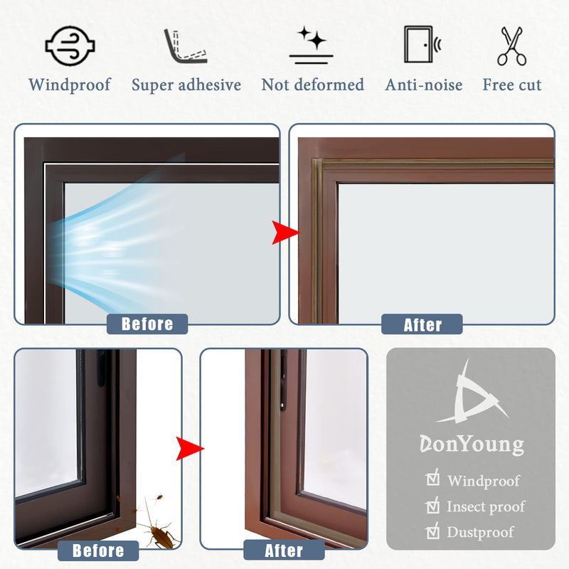 DonYoung 16.5FT Weather Stripping Door Seal, 1-3/4'' Width Silicone Seal Strip Bottom Door Sweep, Widened Self-Adhesive Door Draft Stopper for Gaps of Windows Doors and Shower Glass, Brown - NewNest Australia