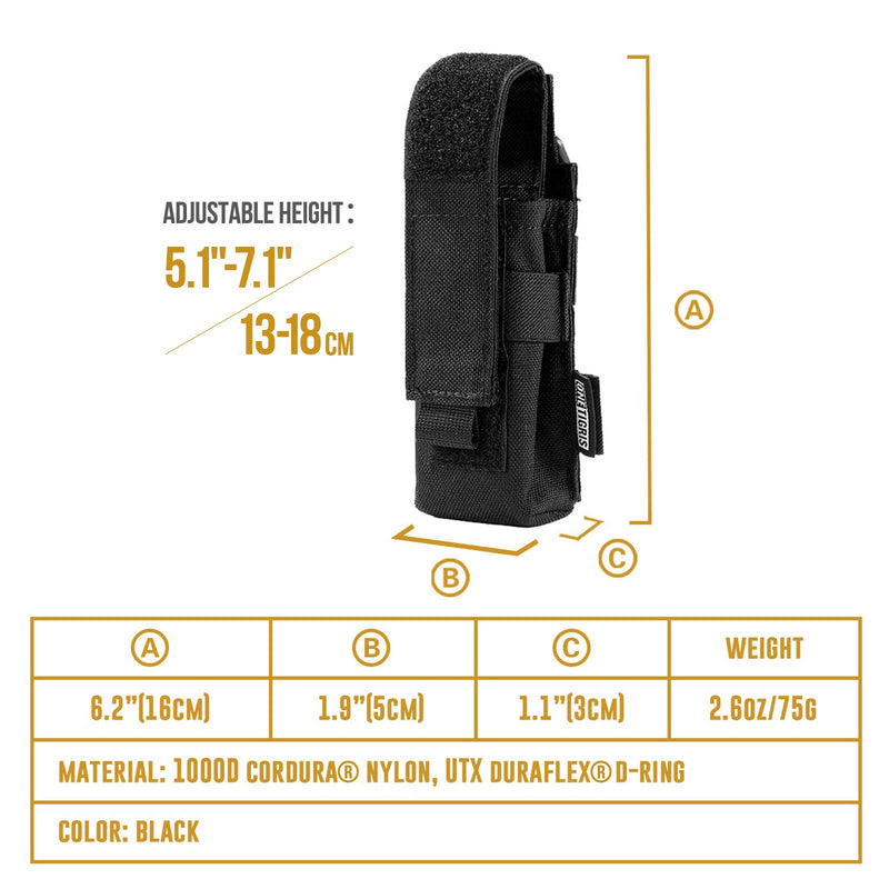 OneTigris Flashlight Pouch Holster Tactical Molle 1000D Cordura Nylon Flashlight Pouch Holder (Black) Black - NewNest Australia