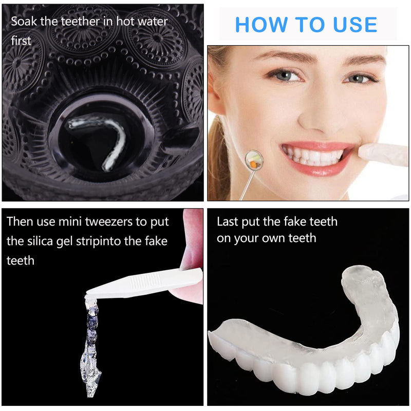 2 Pairs of Denture Teeth Cosmetic Veneers Teeth Set Top Bottom Temporary Teeth False Teeth Natural Denture Snap On Dentures Veneers Fake Teeth Smile Instant Veneers Denture Teeth - NewNest Australia