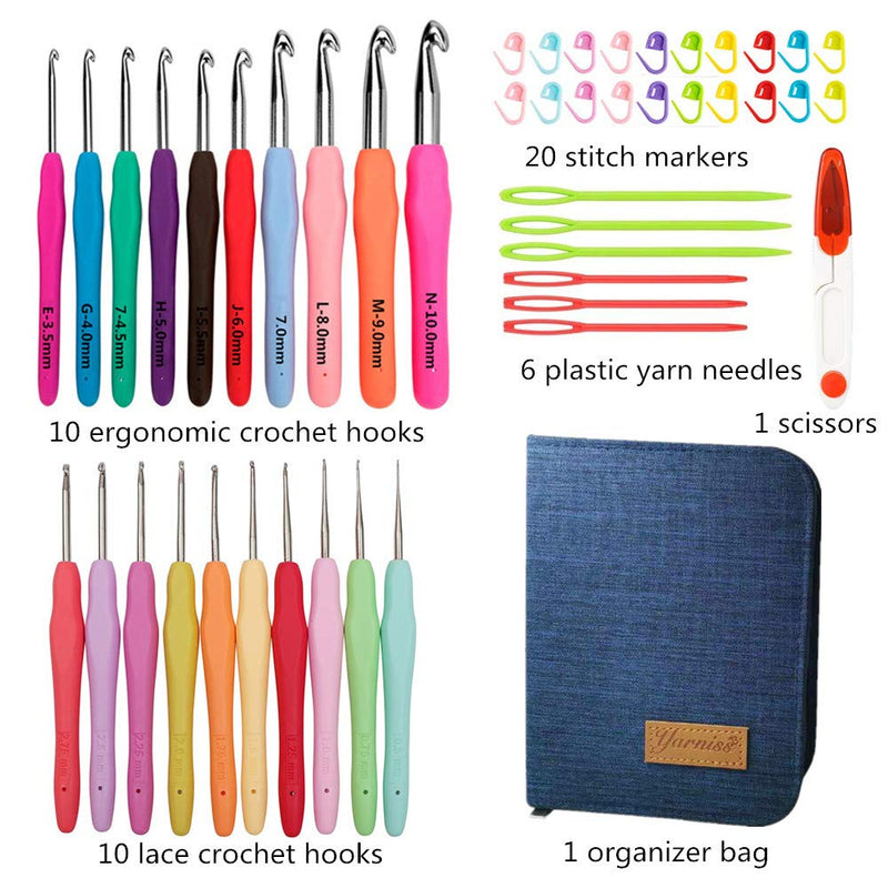 20 Sizes Crochet Hooks Complete Set,0.5mm10mm Ergonomic Crochet Hooks
