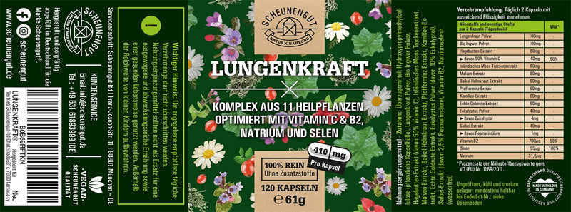 Lungenkraft Lungwort Capsules Strong - Important: Laboratory-Tested 14-Fold Complex With Lungwort, Ginger, Rose Hip, Icelandic Moss, Selenium, Sage And More I 120 Capsules I From De I Scheunengut - NewNest Australia