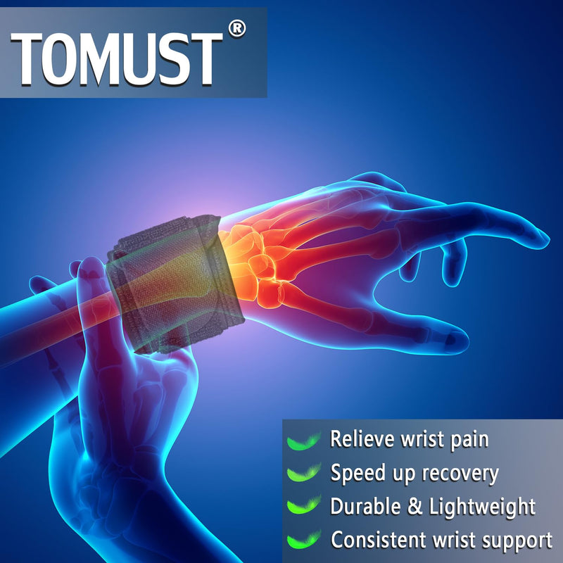 TOMUST 2 PCS Comfortable Wrist Brace, Adjustable Wrist Support, Compression Wrist Strap for Tendonitis, Arthritis, Carpal Tunnel, Sports Injuries, Wrist Pain Relief, Working Out Fitness - Women/Men - NewNest Australia