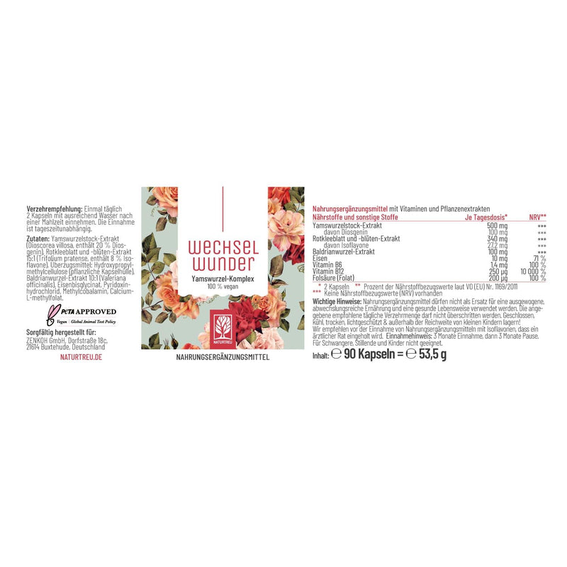 CHANGE WONDER - 500mg yam root with 340mg red clover, valerian, iron, vitamin B9 and B12 capsules high dose - Meno Balance - 90 menopause capsules - NewNest Australia
