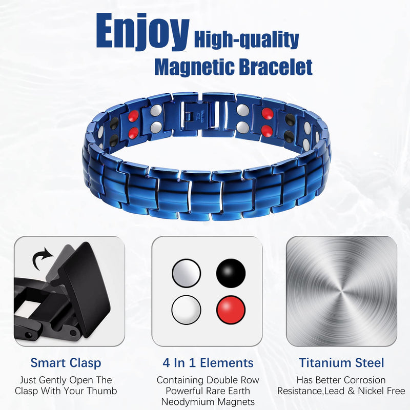 Jeracol Titanium Steel Magnetic Bracelets for Men,4 Element Double Row Strength Magnets Wristband Magnetic Brazaletes with Free Links Removal Tool & Jewelry Gift Box Blue-2 - NewNest Australia
