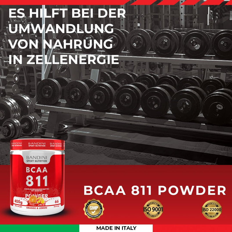 Bandini Bcaa Powder 8:1:1 - Dietary Supplement With Branched Chain Amino Acids In A Ratio 8.1.1 400 G (Orange/Lemon Flavor) - Amino Powder 811 With Leucine - Made In Italy - NewNest Australia