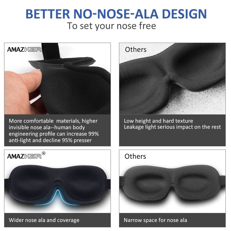 Sleep Mask AMAZKER Invisible Alar Deep Orbit 3D Eye Mask Ultra Lightweight & Comfortable Sleeping Mask 3 Pack Eye Sleep Mask for Travel, Nap, Shift Works (2-Piece, Blue&Black) 2 Count (Pack of 1) - NewNest Australia