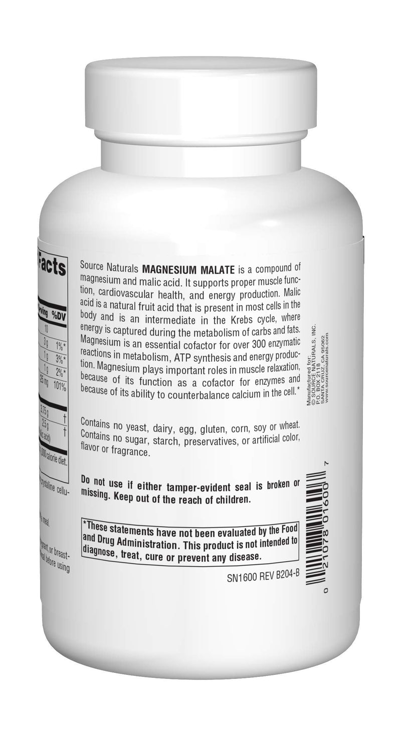 Source Naturals Magnesium Malate - 3750 mg Per Serving - Essential Magnesium Malic Acid Supplement - 200 Capsules - NewNest Australia