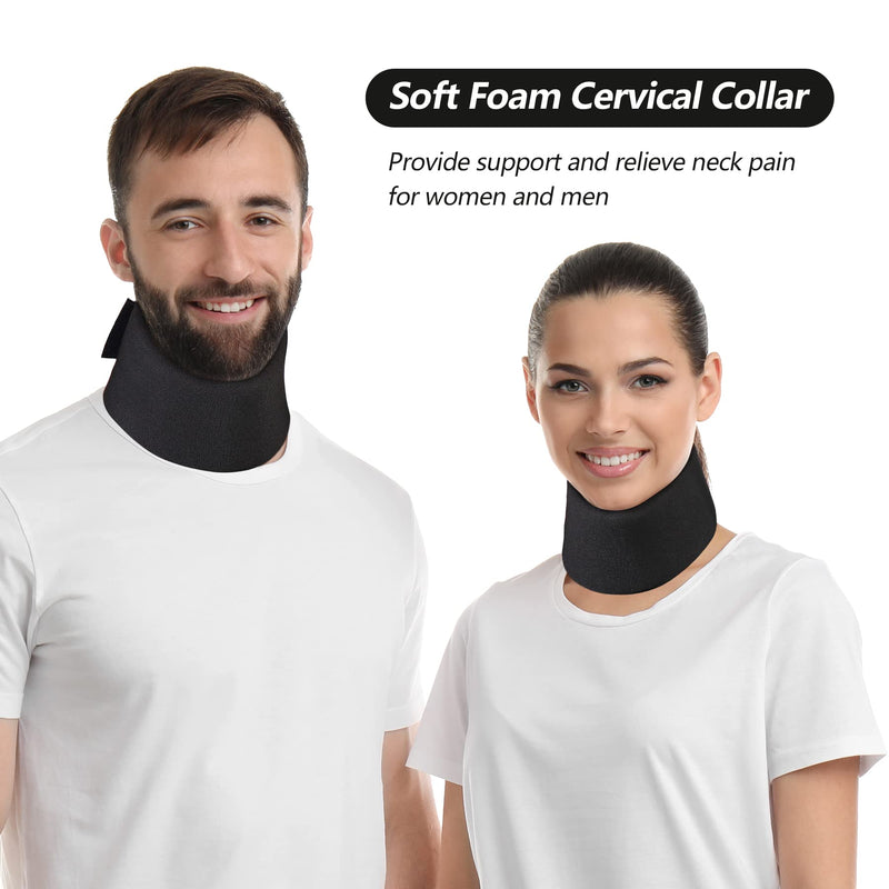 RESTCLOUD Soft Foam Neck Support Universal Neck Brace Adjustable Neck Support for Sleeping - Relieves Neck Pain (Black, 2.5" Deep Collar, L) L (2.5" High) Black - NewNest Australia