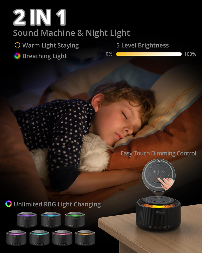 HOMGEN White Noise Machine White Noise Machine Sleep Aid Adult Baby with 3.5mm Audio Jack with 30 Sounds & 7 Colors Night Light Touch Panel Timer Memory Yoga Sleeping Black - NewNest Australia