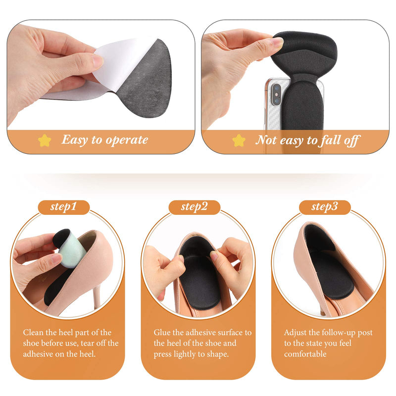 2 Pairs Heel Shoe Grip Heel Cushion Pads Liner Self Heel Inserts Self-Adhesive Shoe Insoles Foot Care Protector Sticky Heel Cushion Inserts for Women Men (Black) Black - NewNest Australia