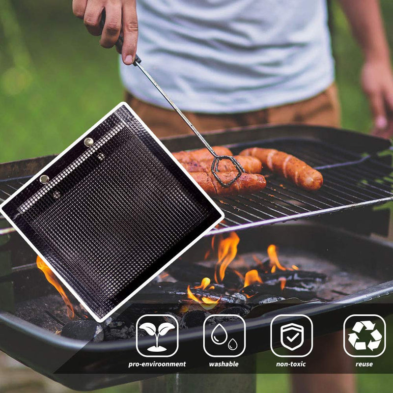 NewNest Australia - YBB 3 Pcs BBQ Grill Mesh Bag with 2 Pcs Silicone Brush, Non-Stick Large BBQ Baked Grilling PTFE Bag Heat-Resistant Reusable Easy to Clean Mesh Backing Bag for Outdoor Picnic Cooking Barbecue 3pcs L 
