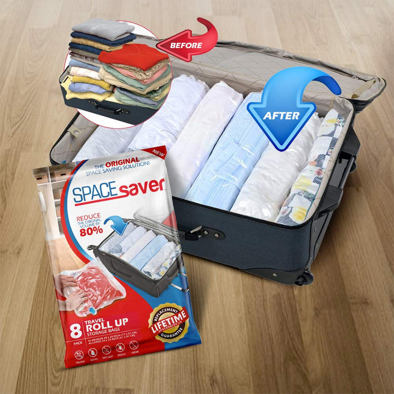 NewNest Australia - Spacesaver Premium Travel Roll Up Compression Storage Bags for Suitcases -No Pump or Vacuum Needed - Perfect for Traveling! (Travel 8 Pack) Travel 8 pack 