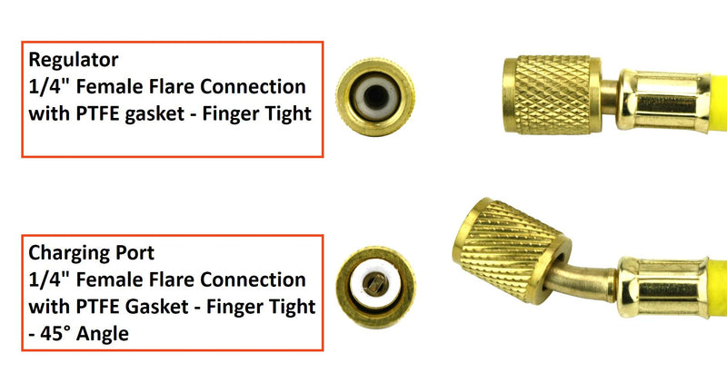 Refrigeration Hose - 60" (150cm) - Working Pressure: 800 PSI -1/4" Female Flare Brass Knurled Fittings with PTFE Gasket Seats - 45° Angle Connector. - NewNest Australia
