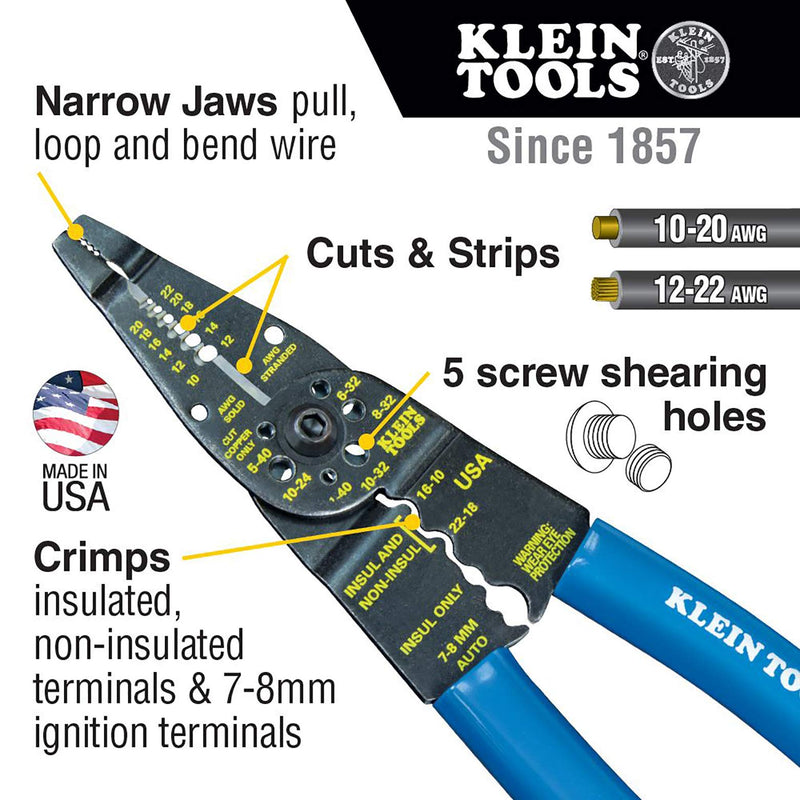 Klein Tools 1010 Multi Tool Long Nose Wire Cutter, Wire Crimper, Stripper and Bolt Cutter Multi-Purpose Electrician Tool, 8-Inch Long - NewNest Australia