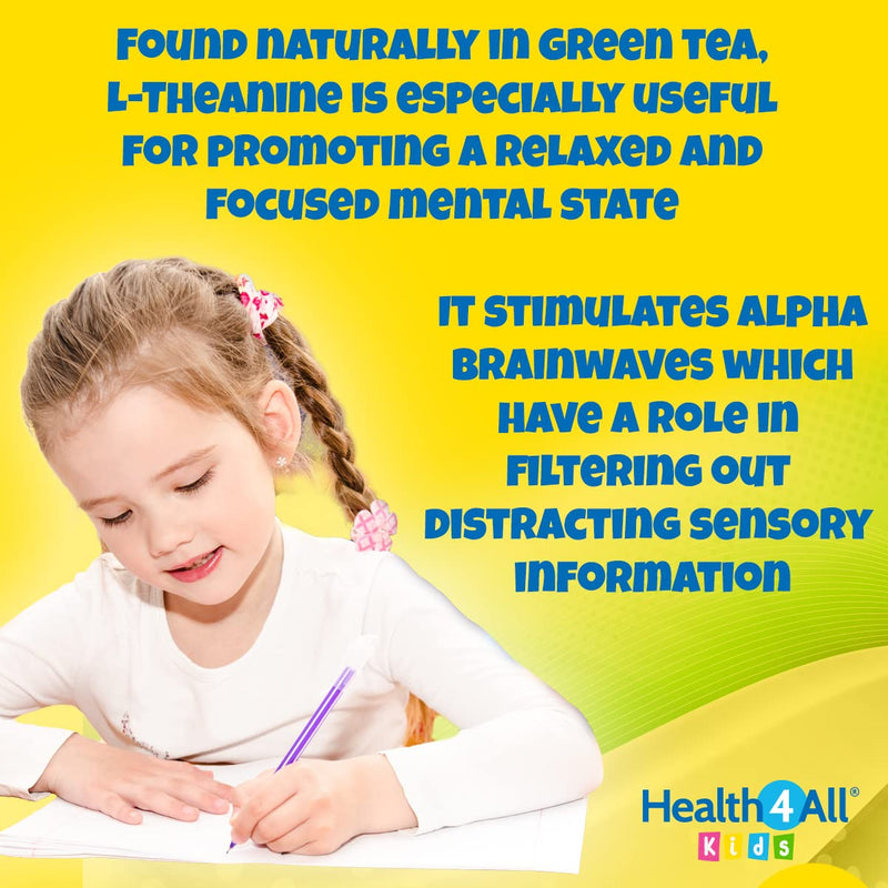 Health4All Kids L-Theanine 50mg 180 Tablets. Focus for Children. Supports Attention & Concentration. Natural Orange Flavour Chewable L-Theanine. Vegan. 180 Tablets (V) - NewNest Australia