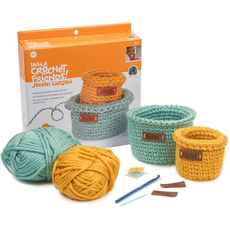 Boye Jonah's Hands Nesting Baskets Beginners Crochet Kit for Kids and Adults, Makes 2 Projects, Multicolor 7 Piece - NewNest Australia