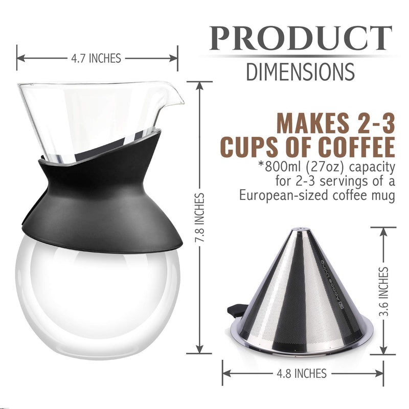 Pour Over Coffee Maker - 2020 Edition - Elegant Coffee Dripper Brewer Pot w/Glass Carafe & Permanent Stainless Steel Filter (27 oz) by Apace Living (Double Wall Glass, 800 ml / 27 oz) Double Wall Glass - NewNest Australia