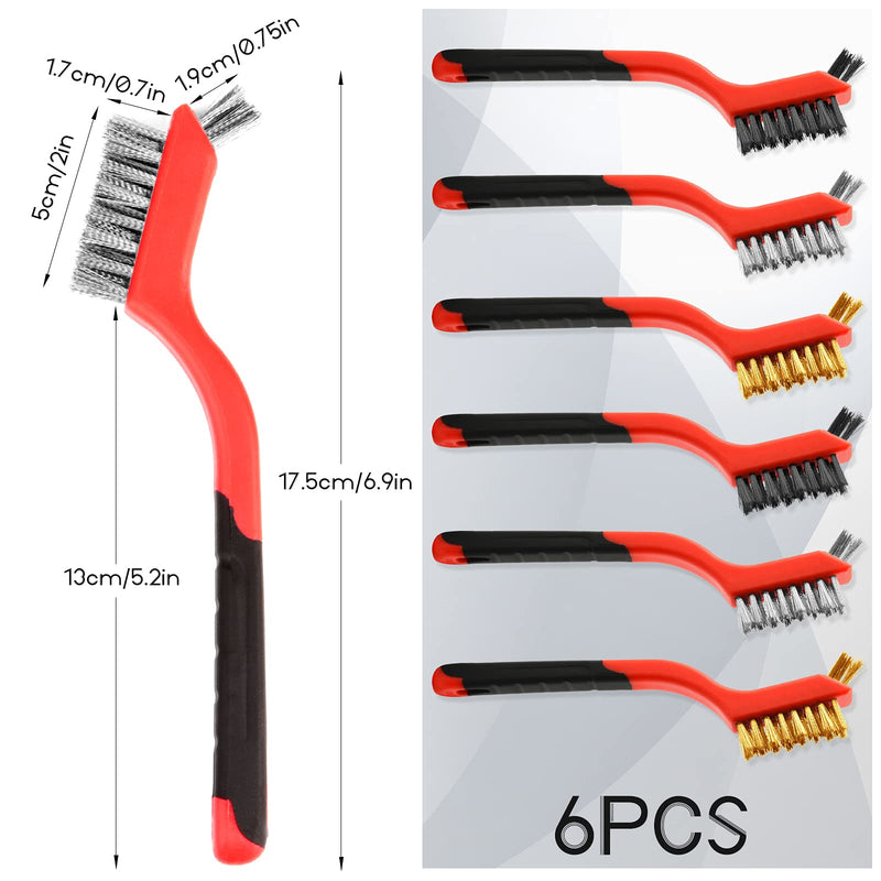 Wire Brush Set, 6 Pcs Brass/Stainless Steel/Nylon Wire Brushes for Cleaning with Curved Handle Grip for Rust Removal, Dirt, Paint Scrubbing - NewNest Australia