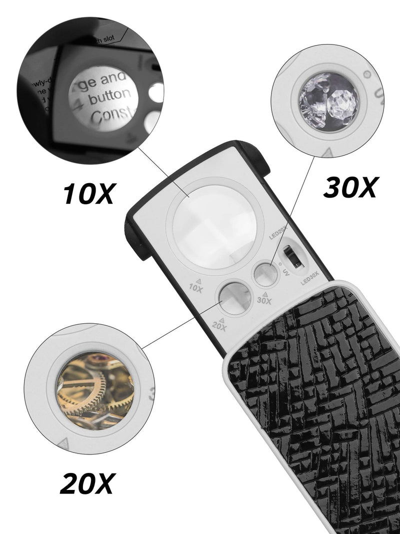 JARLINK 2 Pack Jewelry Loupes, 30X 60X Illuminated Loupe Magnifier and Foldable Jewelry Magnifier with Bright LED Light for Gems, Jewelry, Coins, Stamps, etc (Black) Black - NewNest Australia