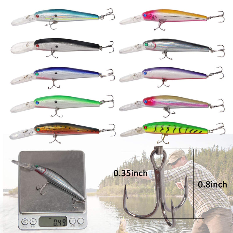 JSHANMEI 10pcs Hard Minnow Fishing Lures Bait Life-Like Swimbait Bass Crankbait for Pikes/Trout/Walleye/Redfish Tackle with 3D Fishing Eyes Strong Treble Hooks - NewNest Australia