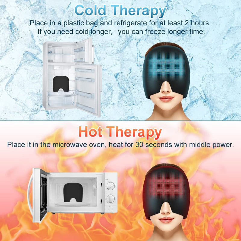ACWOO Gel Cooling Hat Migraine Headache Relief Stretchy Headache Hat Cold Therapy Cap Sleep Mask, Heady Mask for Puffy Eyes Stress Relief (Black) Black - NewNest Australia