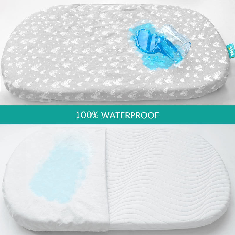 Waterproof Bassinet Sheets Fit for Hourglass, Oval Bassinet Mattress 2 Pack, 100% Organic Cotton, Ultra Soft, Unisex White Grey Star Print for Baby Bassinet Sheets 32" x 17" - NewNest Australia