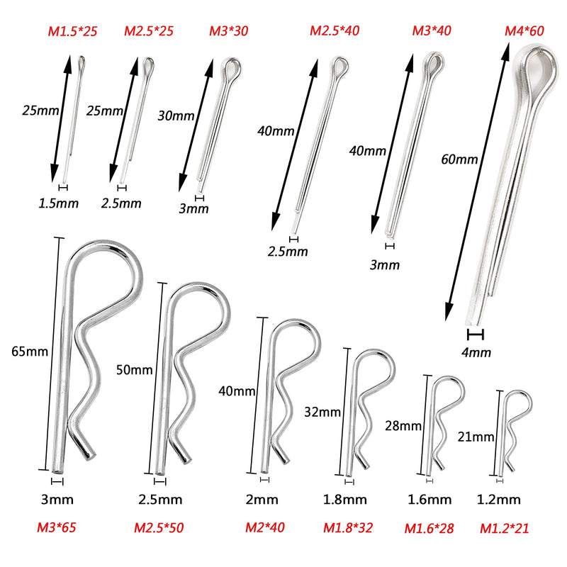60 Pcs Cotter Pin Hair Pin Assortment Kit, Zinc Plated R Clip Key Fastener Fitting Set for Use on Hitch Pin Lock System Automotive Marine Tractors Mower Carts Truck Engine Repair, 12 Size 2 Style - NewNest Australia