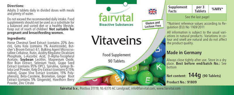Fairvital | Vein vitamins - HIGH DOSE - VEGAN - 90 tablets - with grape seed extract, horse chestnut and more - NewNest Australia