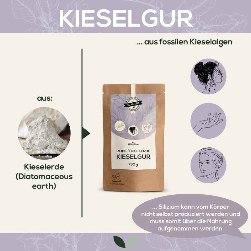 Diatomaceous earth powder 750 g bag for nutritional supplement | Natural silica from diatoms | High content of silica | Diatomaceous earth | Laboratory-tested quality from Austria - NewNest Australia
