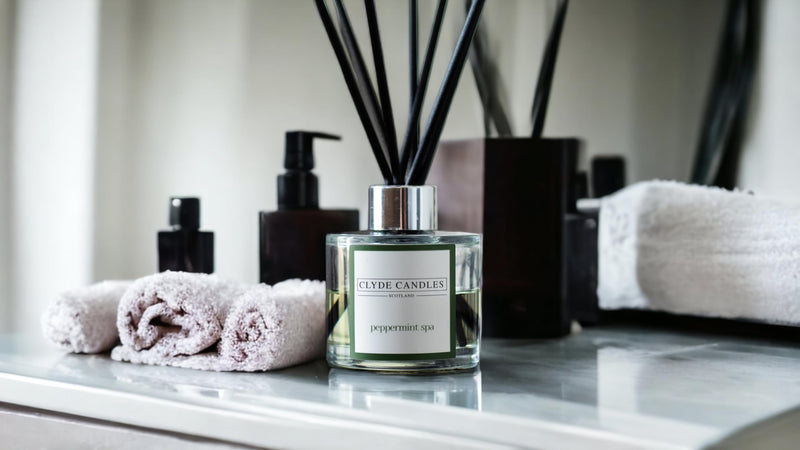 Peppermint Spa Reed Diffuser - Clyde Candles, Luxury Diffuser Oil with a Set of 7 Fibre Sticks, 100ml, Best Aroma Scent for Home, Kitchen, Living Room, Bathroom. Fragrance Diffusers Set with Sticks - NewNest Australia