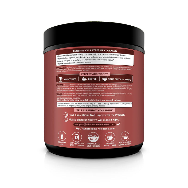 Multi Collagen Protein Powder Hydrolyzed (Type I II III V X) Grass-Fed All-in-One Super Bone Broth + Collagen Peptides - Premium Blend of Grass-Fed Beef, Chicken, Wild Fish, Eggshell Collagen - NewNest Australia