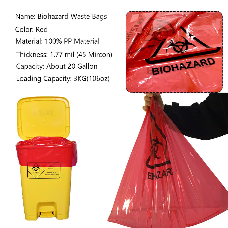 Biohazard Waste Bags - Disposable Safety Bag, Autoclavable, Puncture Resistant, 20 Gal Capacity, 1.77 mil, 45 mircon, 24"x 31" (10 PCS) - NewNest Australia
