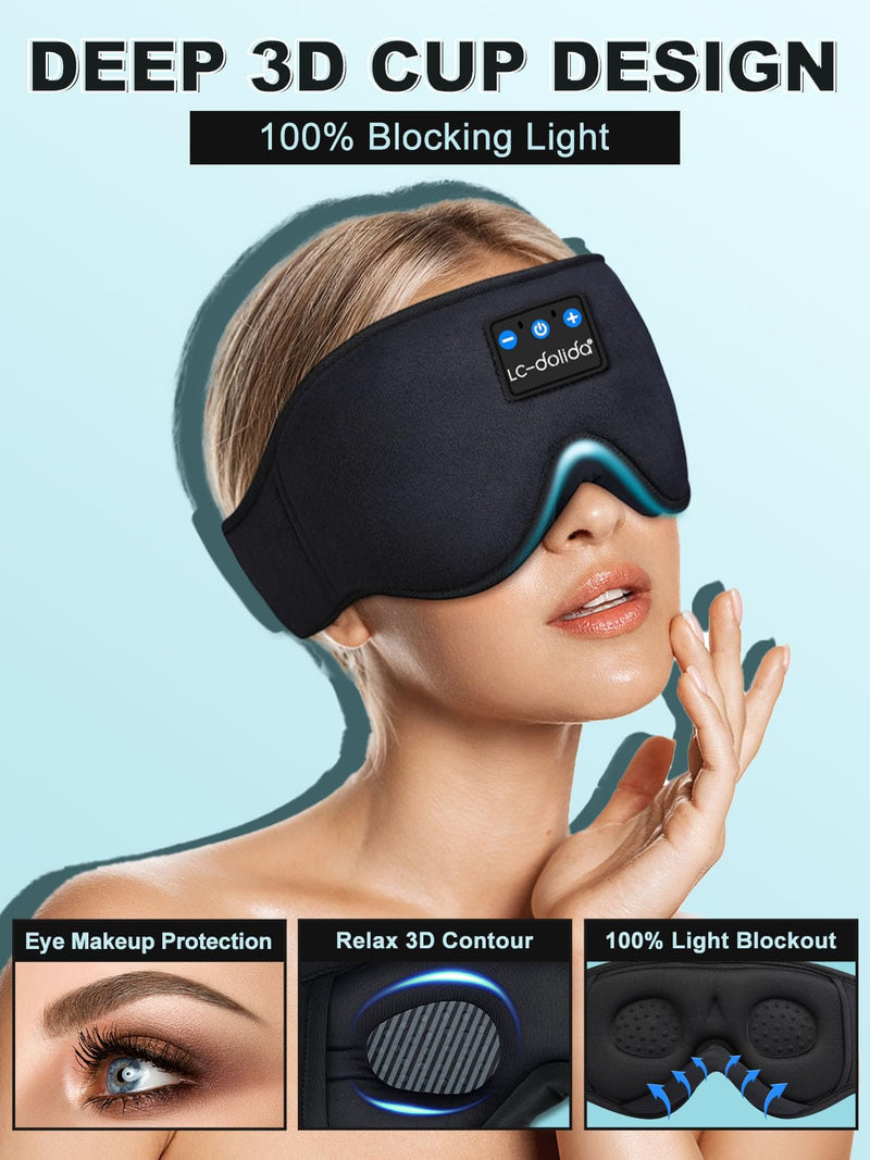 3D Sleep Mask with Sleep Headphones,Blackout Sleeping Eye Mask for Women/Men,Breathable and 0 Pressure Blindfold, Night Dream Mask with Travel Bag for Traveling Napping Rest Black - NewNest Australia
