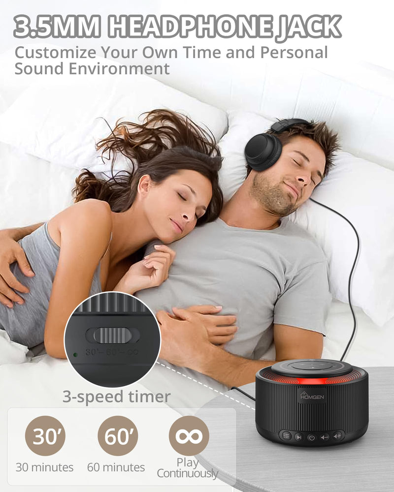 HOMGEN White Noise Machine White Noise Machine Sleep Aid Adult Baby with 3.5mm Audio Jack with 30 Sounds & 7 Colors Night Light Touch Panel Timer Memory Yoga Sleeping Black - NewNest Australia