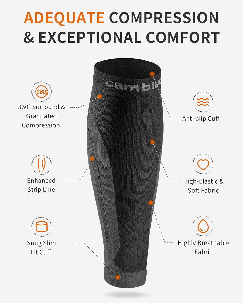 CAMBIVO 2 pairs of calf bandages, compression stockings for men and women, support stockings, compression socks, calf compression, calf leg warmers for sports, football, running, swelling, recovery L-XL grey - NewNest Australia