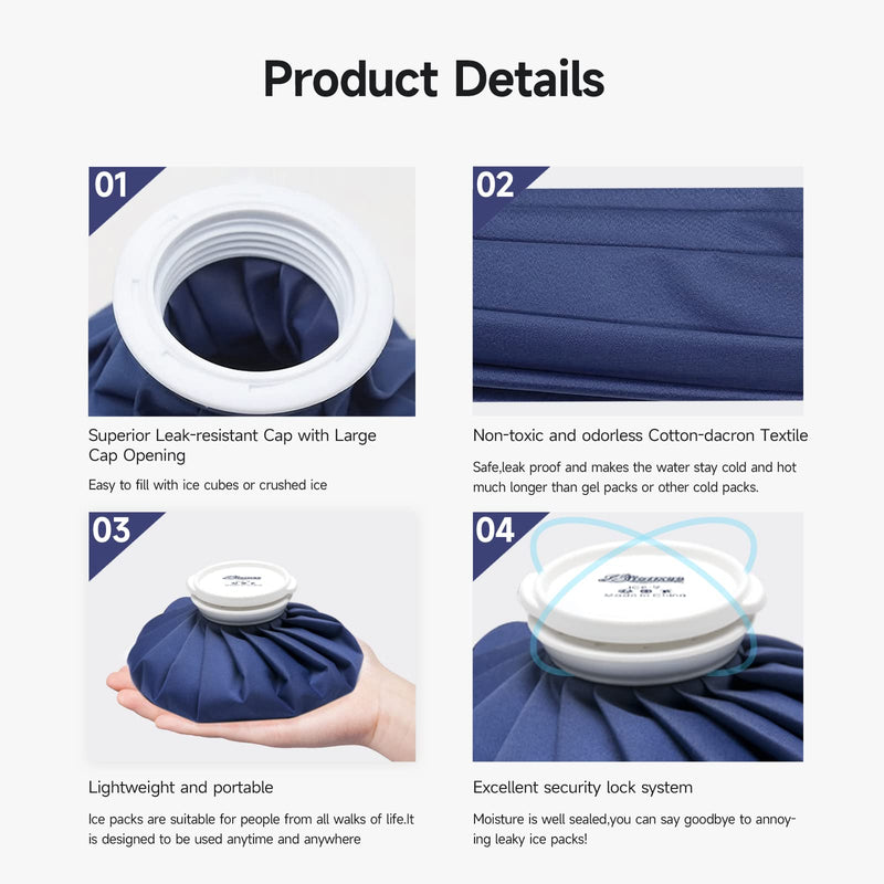 BICAREE Ice Pack for Injuries Reusable, Ice Bags Hot Water Bag for Hot & Cold Therapy and Pain Relief with Cover, No-Leak Elastic Breathable Ice Bag, Size 11", Blue classic 11'' - NewNest Australia