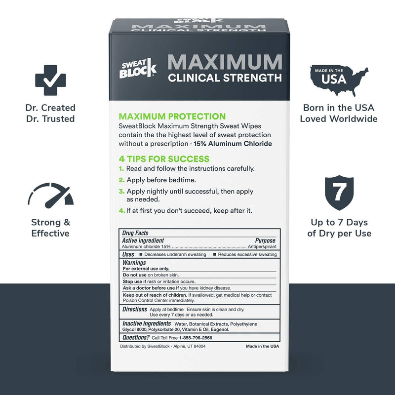 SweatBlock Maximum Strength Antiperspirant Sweat Wipes - For Excessive Sweat Protection - Extra Large - Up to 7 day protection per use - 10 Count - Unisex - NewNest Australia