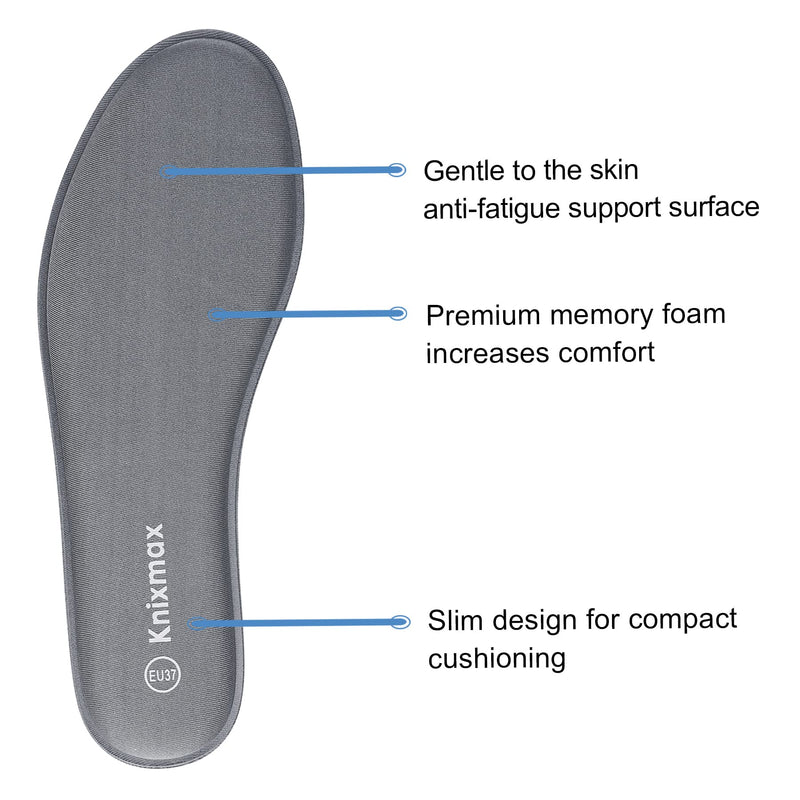 Knixmax Women Men Memory Foam Insoles Comfort Inner Soles Cushioned Shoe Inserts Shock Absorption Foot Support Pads for Running Trainers Work Boots Walking Shoes Wellies 5 Memory Foam/Grey/for Daily - NewNest Australia