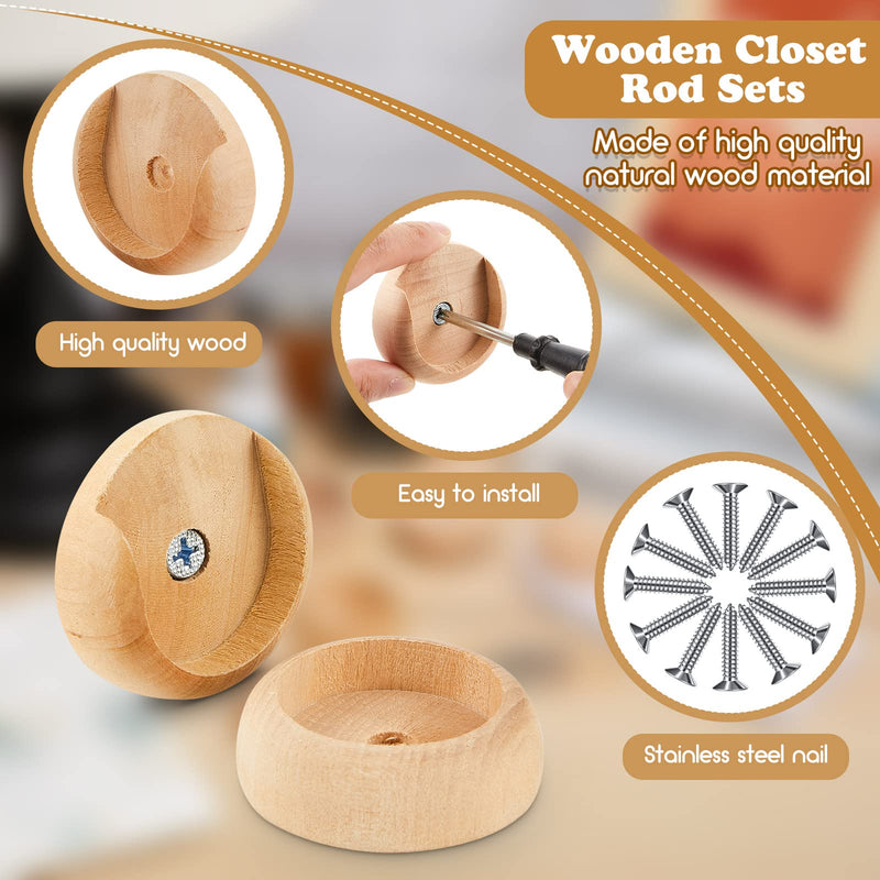 4 Packs Wooden Closet Rod Holders Rod Holder Closet Pole Socket Closet Rod Holder for Closet Rod Wardrobe Hallway Bathroom Clothing Store, 1-3/8 Pole - NewNest Australia