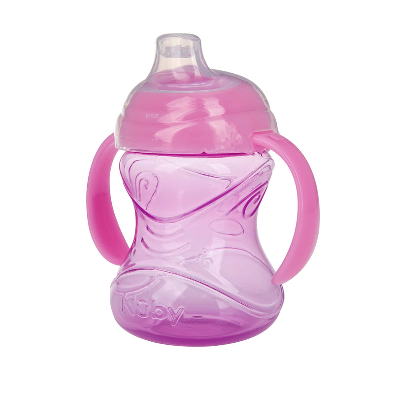 Nuby 3 Piece No-Spill Grip N’ Sip Cup with Soft Flex Spout, 2 Handle with Clik It Lock Feature, Girl,10 Ounce - NewNest Australia