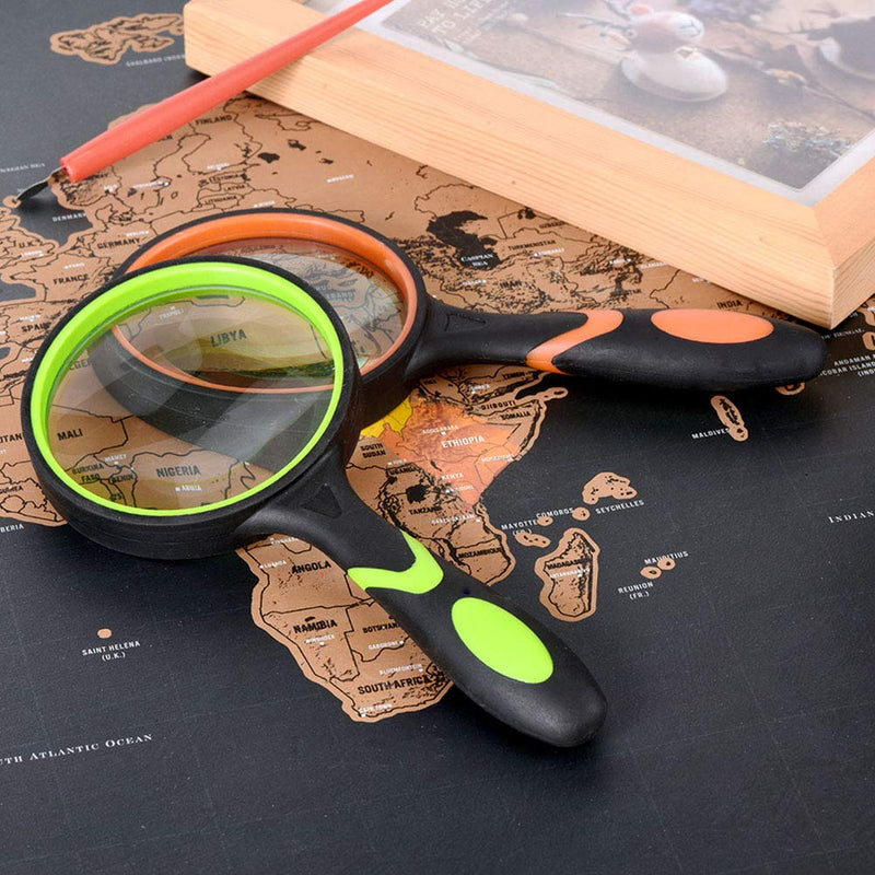 Ocim (2 Pcs) 10X Magnifying Glass, Handheld Reading Magnifier, 75mm Magnify Glasses Lens, Rubbery with Non-Slip Soft Handle for Seniors Reading and Kids Nature Exploration - NewNest Australia