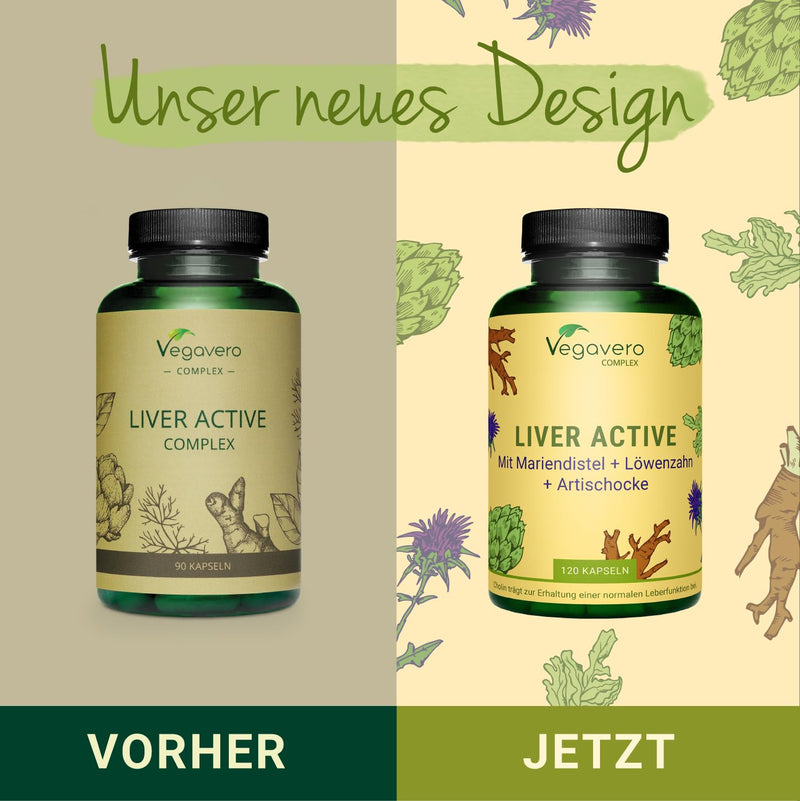 LIVER complex Vegavero® | Milk thistle, artichoke, dandelion, choline & chicory | With Silymarin & Cynarin | High-dose extracts | Liver & fat metabolism* | Vegan & No Additives | 120 capsules - NewNest Australia