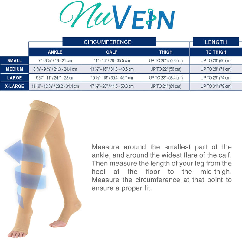 NuVein Medical Compression Stockings, 20-30 mmHg Support, Women & Men Thigh Length Hose, Open Toe, Brown, Small Small (1 Pair) - NewNest Australia
