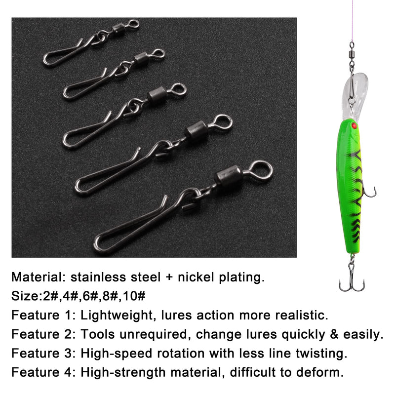 JSHANMEI Fishing Swivels Snaps Kit 165pcs Rolling Barrel Swivels with Fast Clips Fishing Snaps High Strength Speed Clips Connector Freshwater Saltwater Snaps Swivels Fishing Tackle - NewNest Australia