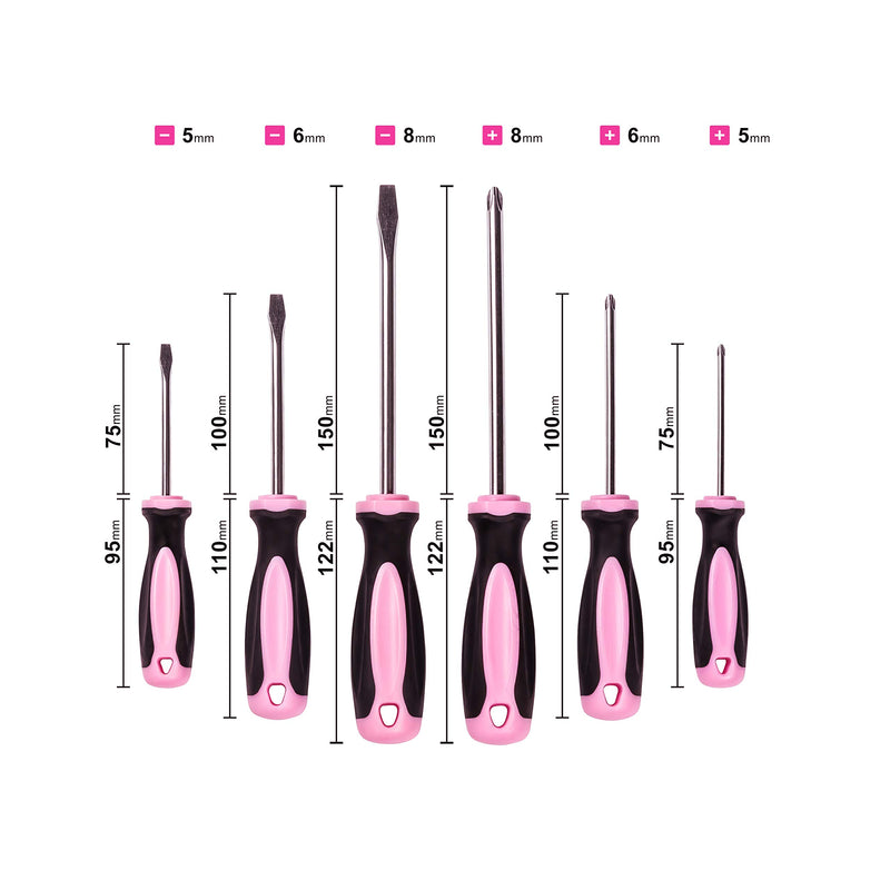 Pink Power Magnetic Screwdriver Set - 6 Piece Phillips and Flathead Hand Tool Set for Women - NewNest Australia