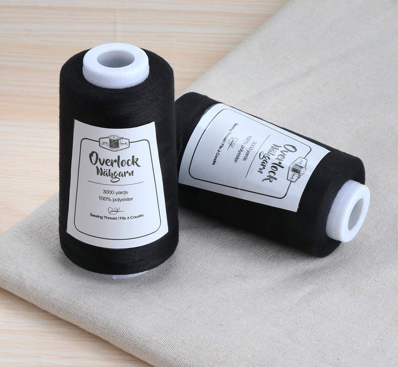 ilauke 4 x 3000 Yards Serger Thread Spools Black Polyester Sewing Threads Overlock Cone - NewNest Australia